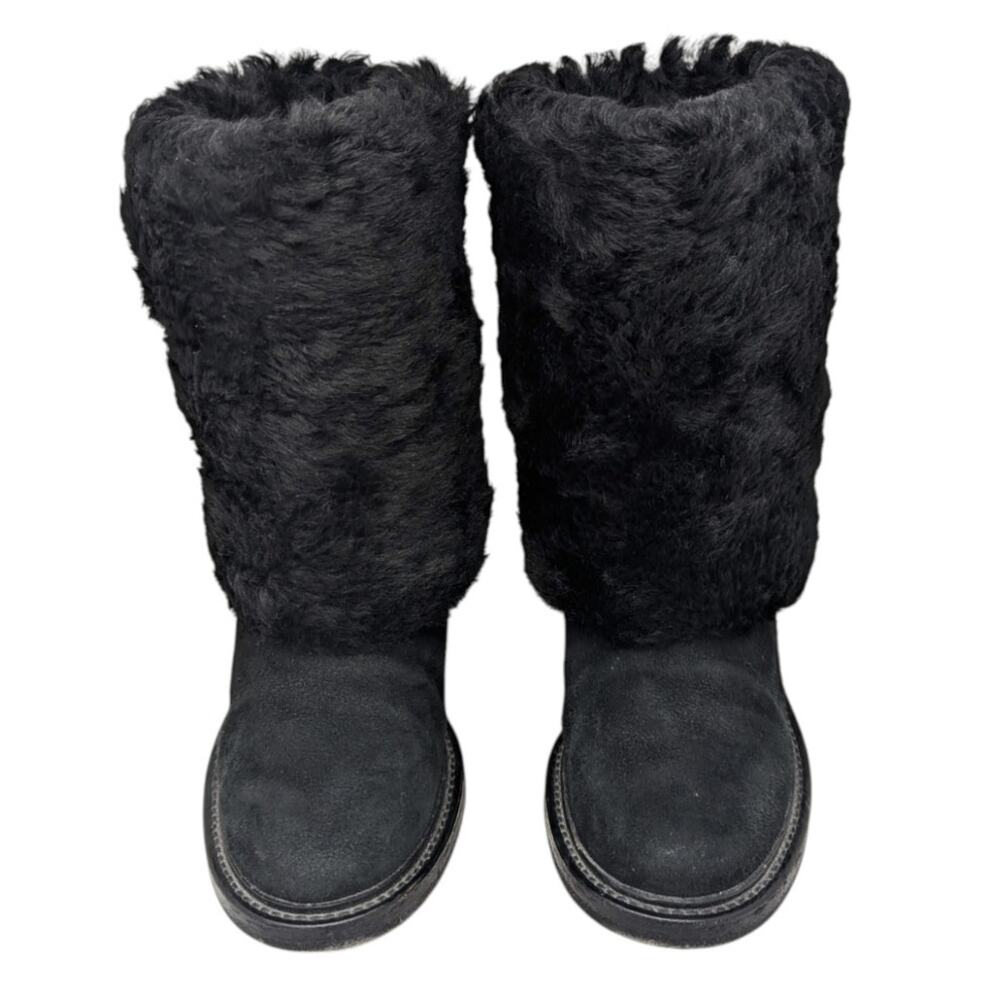 Chanel Black Shearling Nubuck Leather CC Logo Mid Calf Boots 38 - Picture 2 of 11